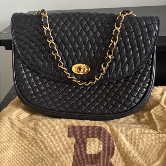 Bally Handbags - Vintage Bally Quilted Lambskin Chain Shoulder Bag – Black with Gold Hardware